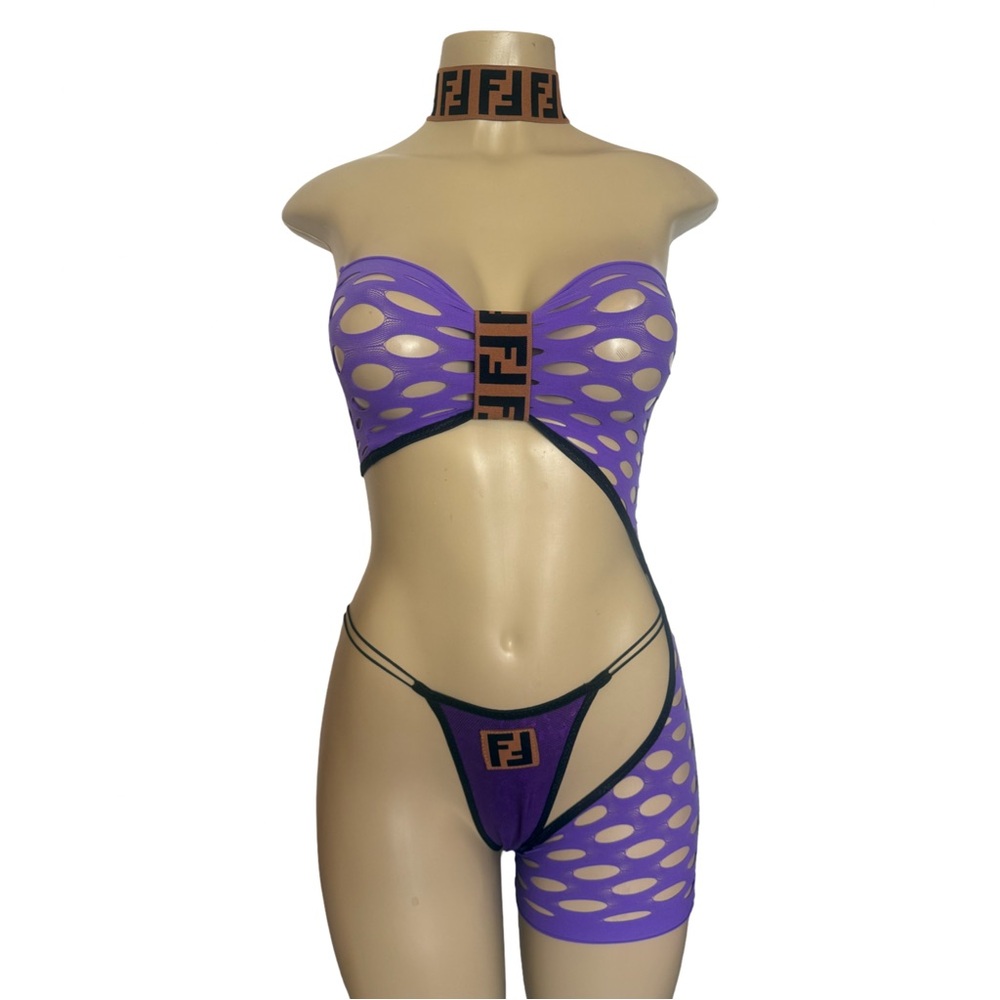 Purple net Bandeau Lingerie Set-exotic Dancewear